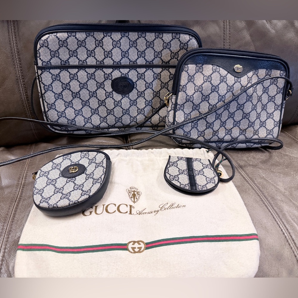 Vintage Gucci accessory collection 1980s navy blue